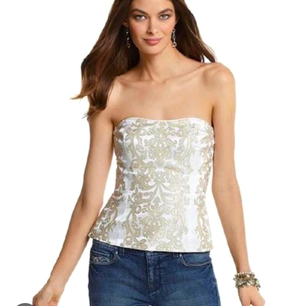 White House Black Market Gold Embroidered Satin Bustier NWT